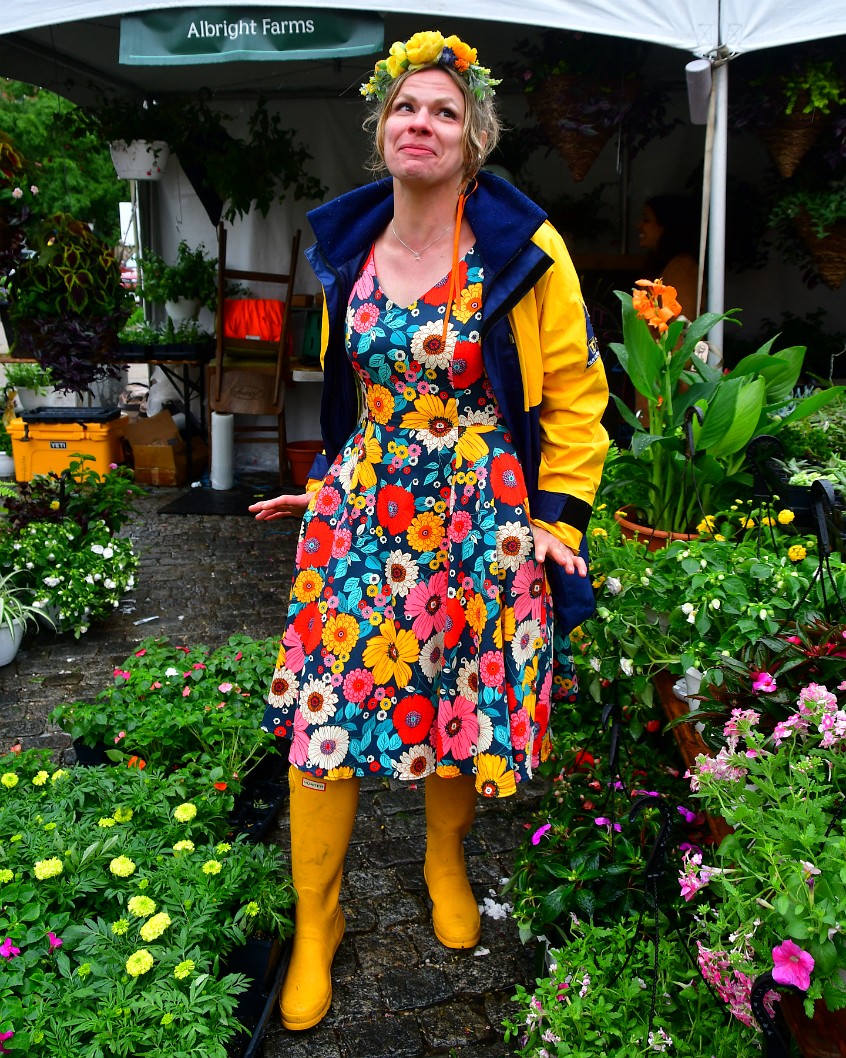 Fabulous in a Floral Dress and Yellow Wellingtons 1