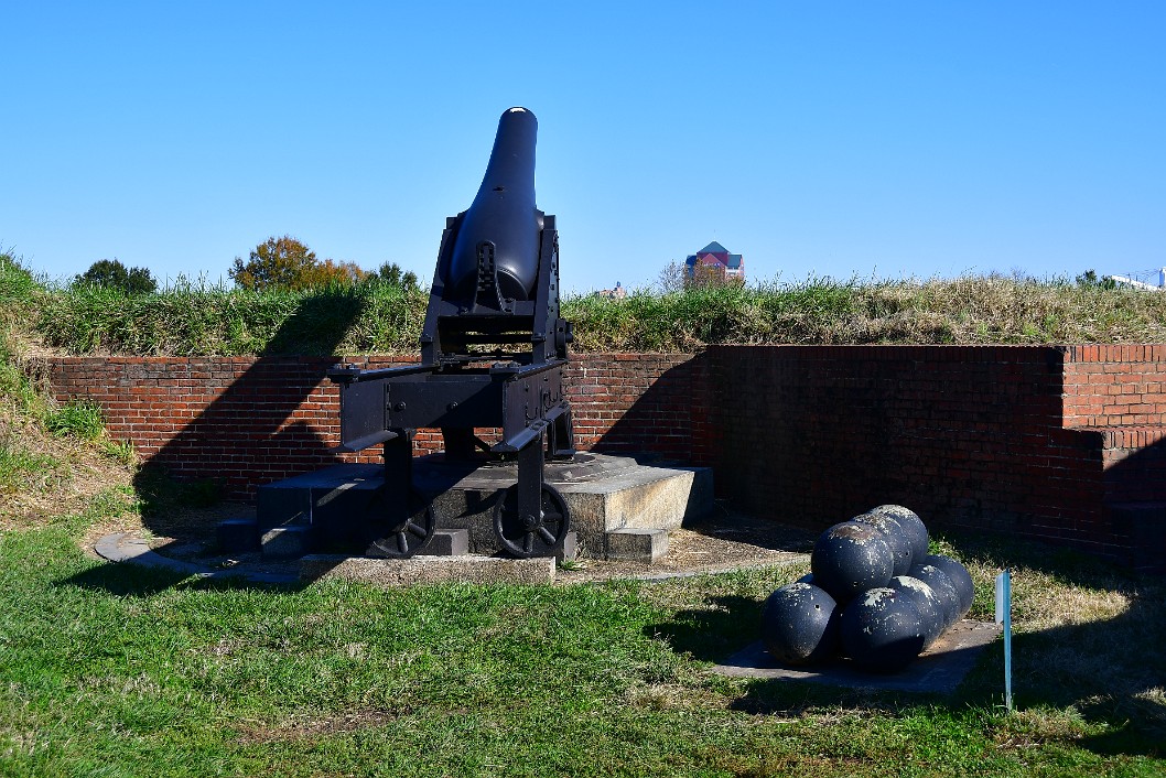 One of the Smaller Rodman Cannons and Cannonballs