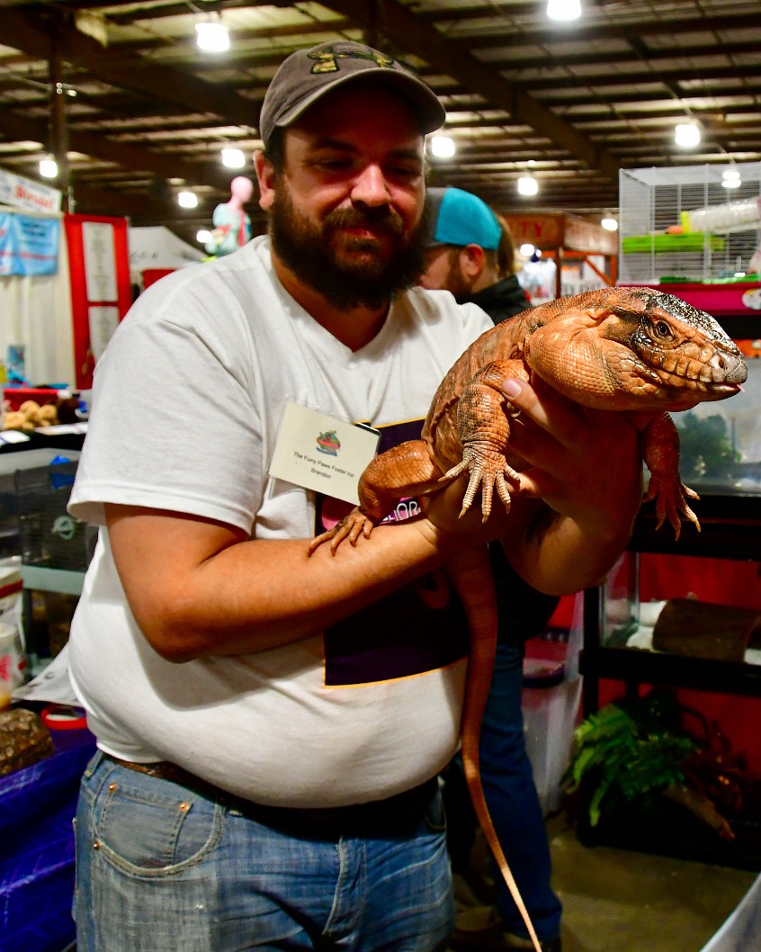 Brandon of Baltimore Critter Society Holding a Big Red Tegu